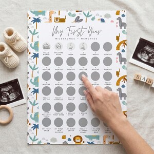 Safari First Year Milestone Poster: A Keepsake Gift For New Parents To Track Baby's Milestones
