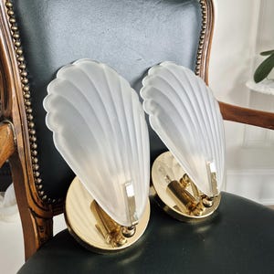 2 Available (Sold Separately), Vintage Italian Shell Sconces, Gold & Frosted Glass Wall Lights, Slip Shades, Art Deco Revival, Art Nouveau