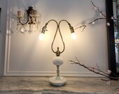 Vintage Hobnail Milk Glass 2-light Lamp, Brass White Glass Arc Lamp, Articulating Reading Double Lamp, Brass and Glass Accent Lamp