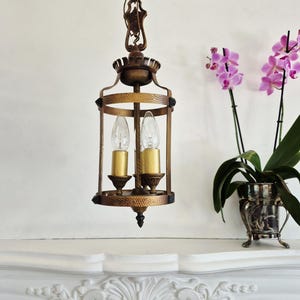 Antique Pendant Light, Hammered Copper Toned Crown Lantern, Ornate Victorian Lantern, Vintage 1920&#39;s Art Deco Art Nouveau, Midieval Castle