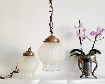 2 Available (Sold Separately) Vintage Swag Pendant Light, Art Deco Art Nouveau, Mid-century Ruffle Glass, Hollywood Regency Ornate Cut Glass