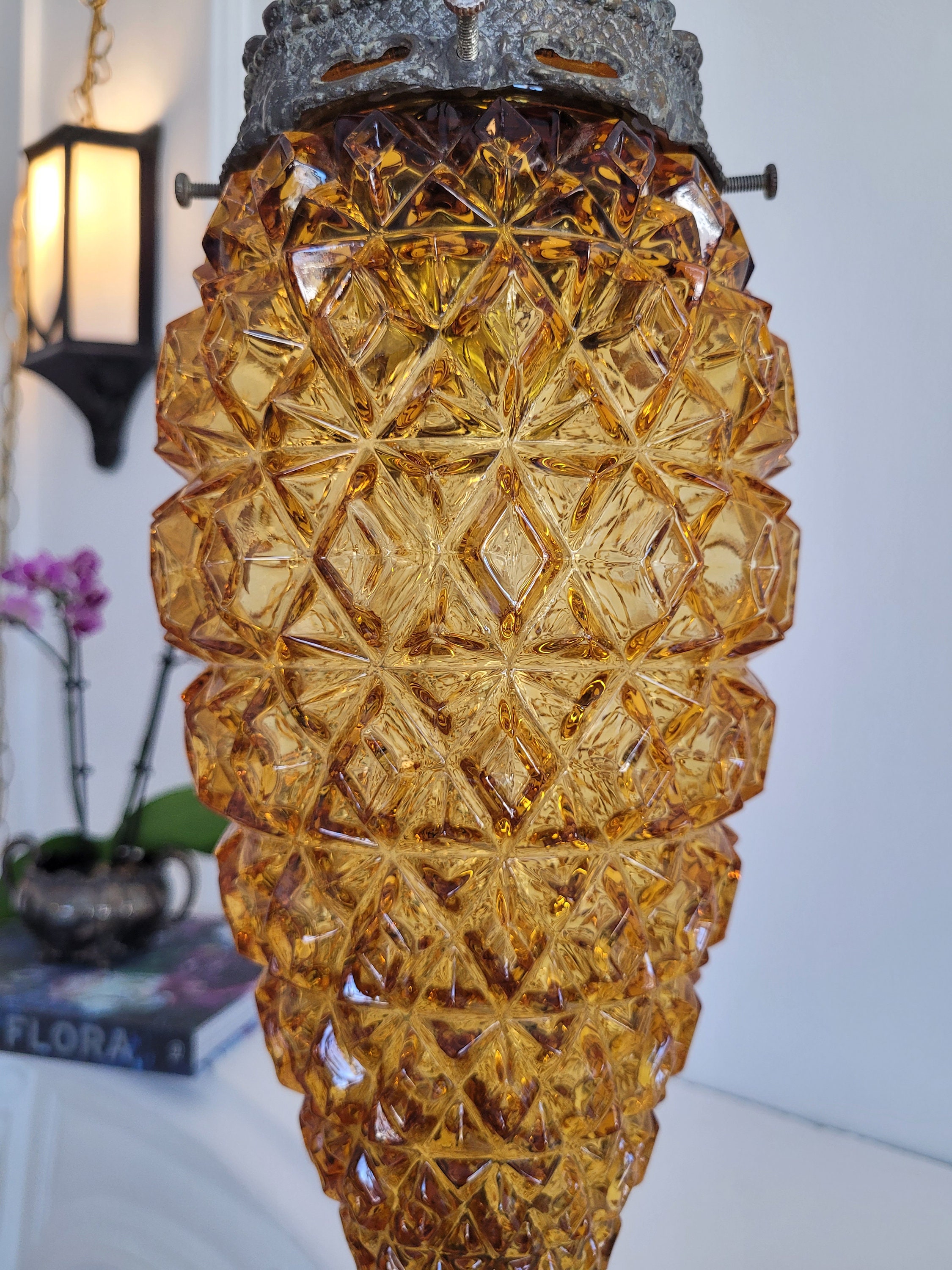 Vintage Plug-in Swag Lamp, Hollywood Regency Ornate Amber Glass, Pineapple  Textured Cut Glass Light, Victorian, Steam Punk, Mid-century MCM - Etsy, image size:2250x3000