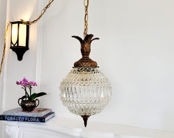 Vintage Plug-in Swag Lamp, Large Hollywood Regency Ornate Cut