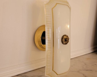 Vintage Mid Century Sconce, Hollywood Regency Lighting, Rectangular Wall Light, MCM Lamp, Mid-Century Modern, Gold Trim