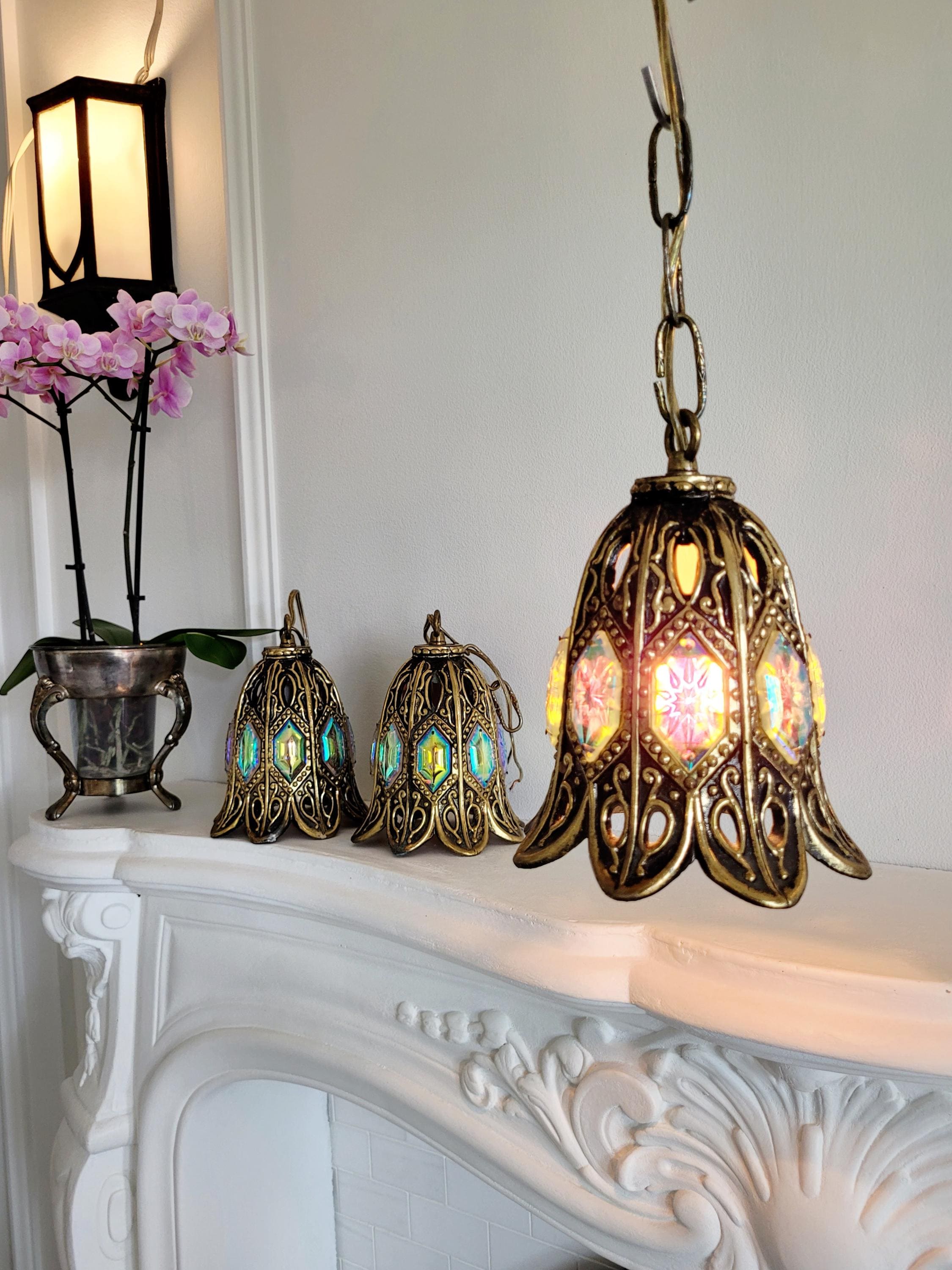 Blue flowers hanging antique lamp - Etsy 日本