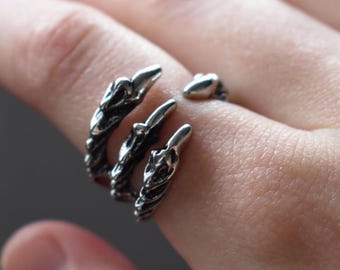 Anillo ajustable con cierre de garra - Joyería punk de plata antigua