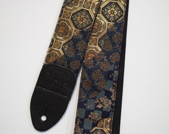 Japanese Canvas (Hanpu) Guitar Strap, Kyoto Kinran Brocade, Japanese geometric pattern, Japanese pattern