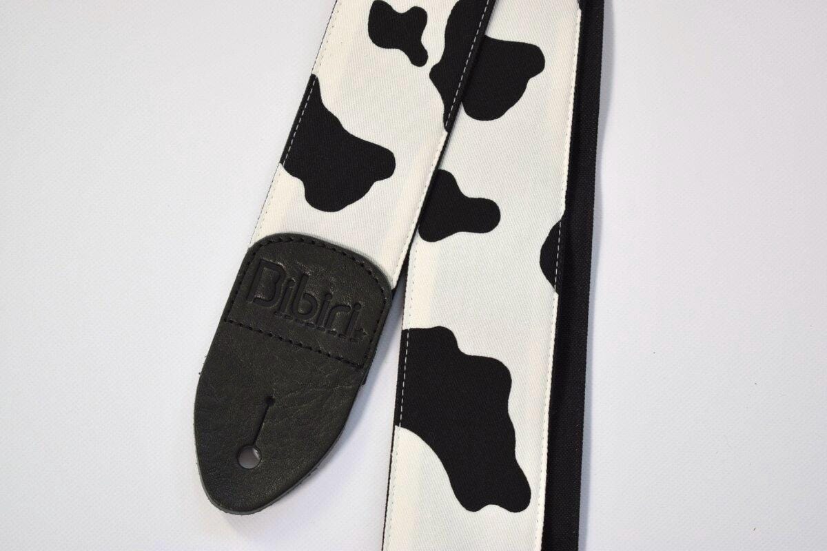 Japanese Canvas (Hanpu) Guitar Strap, Cow Print, Black and White, Cotton, Handmade