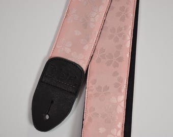 Japanese Canvas (Hanpu) Guitar Strap, Floating Cherry Blossom Pattern, pink, polyester, Japanese pattern