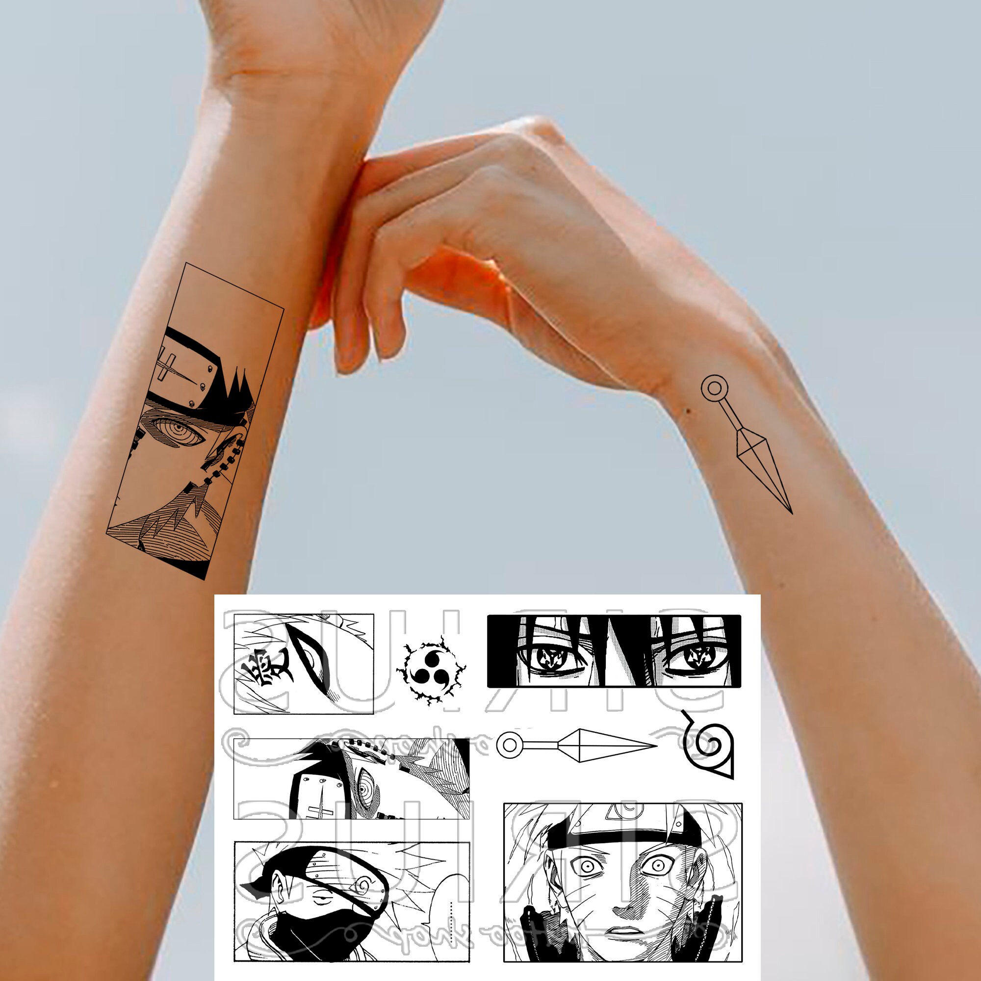 Naruto 8 Fake Tattoo Anime Manga Style Kakashi Hatake Sasuke Etsy Uk