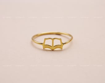 Book Ring, Minimalist Open Book Ring, Book Lover Gift, Bookworm Gift, 925 Sterling Silver Ring, Silver, Gold, Rose Gold, R1001