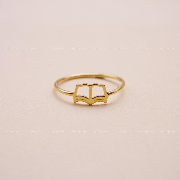 Book Ring, Minimalist Open Book Ring, Book Lover Gift, Bookworm Gift, 925 Sterling Silver Ring, Silver, Gold, Rose Gold, R1001