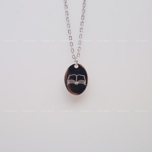 Book Necklace, Open Book Necklace, Book Lover Gift, Bookworm Gift, 925 Sterling Silver Necklace, Silver, Gold, Rose Gold, Oval, N3001