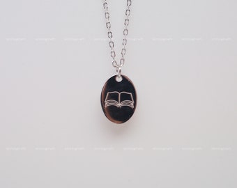 Collana con libro, collana con libro aperto, regalo per amanti dei libri, regalo per topi di biblioteca, collana in argento sterling 925, argento, oro, oro rosa, ovale, N3001