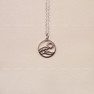 Ocean Wave Necklace, Sun Necklace, Beach Outdoor, Nature, Surfer, 925 Sterling Silver Necklace, Silver, Gold, Rose Gold, N1015