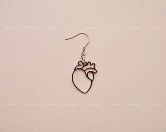 Heart Earrings, Anatomical Heart Earrings, Heart Charm, 925 Sterling Silver Earrings, Silver, Gold, Rose Gold, E1006