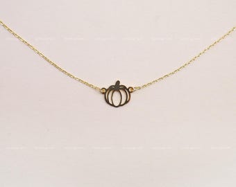 Pumpkin Necklace, Pumpkin Pendant, Dainty Vegetable Necklace, 925 Sterling Silver Necklace, Silver, Gold, Rose Gold, N1055