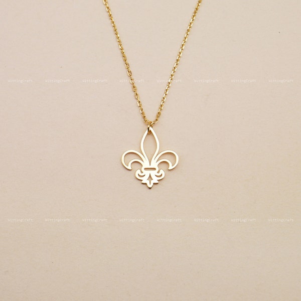 Fleur-de-Lis Necklace, Lily Flower Charm, Minimalist French Flower Necklace, 925 Sterling Silver Necklace, Silver, Gold, Rose Gold, N1049