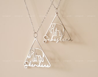 Custom Elephant Necklace with Name, Trunk Downward or Upward, 925 Sterling Silver Necklace, Silver, Gold, Rose Gold, N2008
