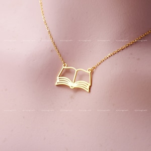 Book Necklace, Open Book Necklace, Book Lover Gift, Bookworm Gift, 925 Sterling Silver Necklace, Silver, Gold, Rose Gold, N1025