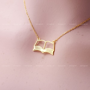Collar de libro, collar de libro abierto, regalo para amantes de la lectura, regalo para ratones de biblioteca, collar de plata de ley 925, plata, oro, oro rosa, N1025