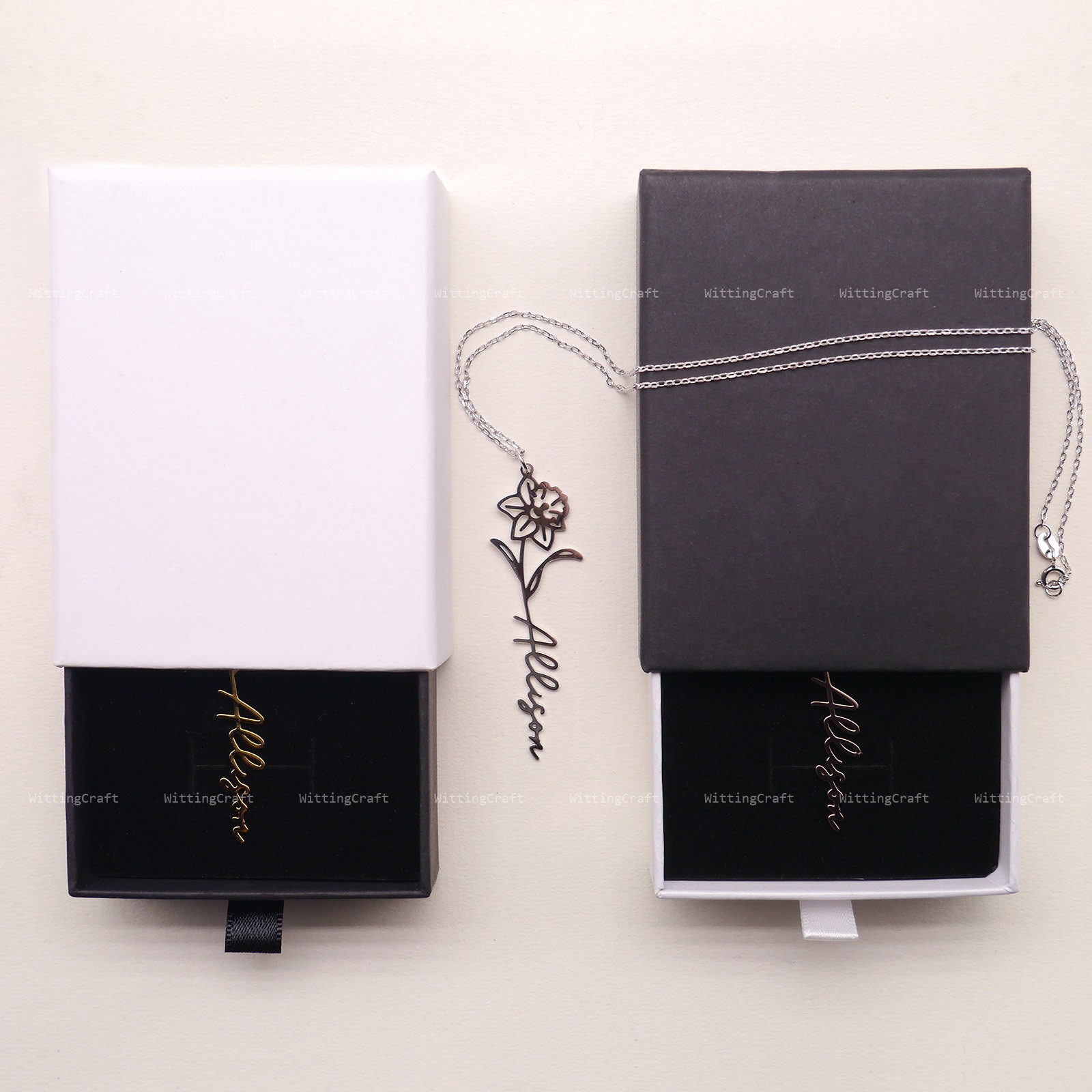 FOCALOOK Collana Con Ciondolo Fiore Della Nascita 12 Mesi - Argento 925 Antico, Placcato Oro O Oro Rosa - Regalo Personalizzato