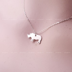 Rhino Necklace, Rhino Silhouette Pendant, Rhinoceros Pendant, 925 Sterling Silver Necklace, Silver, Gold, Rose Gold, N1024