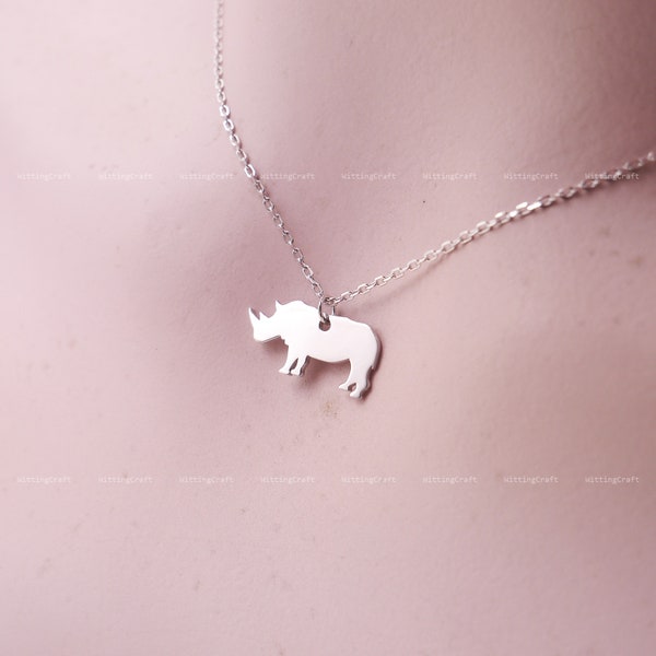 Rhino Necklace, Rhino Silhouette Pendant, Rhinoceros Pendant, 925 Sterling Silver Necklace, Silver, Gold, Rose Gold, N1024