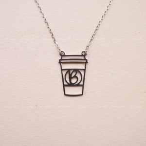 Coffee Necklace, Coffee Cup Necklace, Custom Initial Necklace, 925 Sterling Silver Necklace, Silver, Gold, Rose Gold, N2029