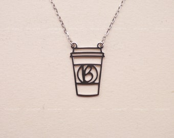 Kaffee Halskette, Kaffeetasse Halskette, Benutzerdefinierte Initial Halskette, 925 Sterling Silber Halskette, Silber, Gold, Rose Gold, N2029