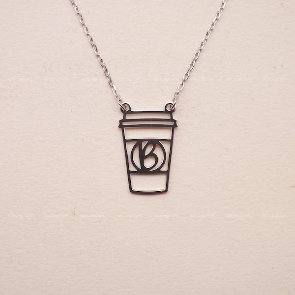 Collier de café, collier de tasse de café, collier initial personnalisé, collier en argent sterling 925, argent, or, or rose, N2029