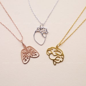 Collana organo umano, cervello anatomico, cuore, polmone, rene, fegato, collana in argento sterling 925, argento, oro, oro rosa, N1006