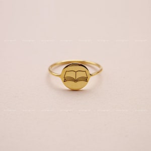 Book Ring, Minimalist Open Book Ring, Book Lover Gift, Bookworm Gift, 925 Sterling Silver Ring, Silver, Gold, Rose Gold, Circle, R3001