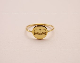 Book Ring, Minimalist Open Book Ring, Book Lover Gift, Bookworm Gift, 925 Sterling Silver Ring, Silver, Gold, Rose Gold, Circle, R3001