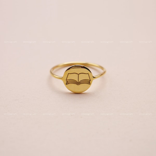 Book Ring, Minimalist Open Book Ring, Book Lover Gift, Bookworm Gift, 925 Sterling Silver Ring, Silver, Gold, Rose Gold, Circle, R3001