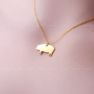 Piggy Necklace, Pig Silhouette Pendant, Cute Piggy Necklace, 925 Sterling Silver Necklace, Silver, Gold, Rose Gold, N1024