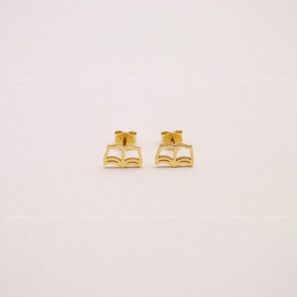 Dainty Book Earrings Stud, Minimalist Open Book Earrings, Gift for Book Lover, 925 Sterling Silver Earrings, Silver, Gold, Rose Gold, E1021