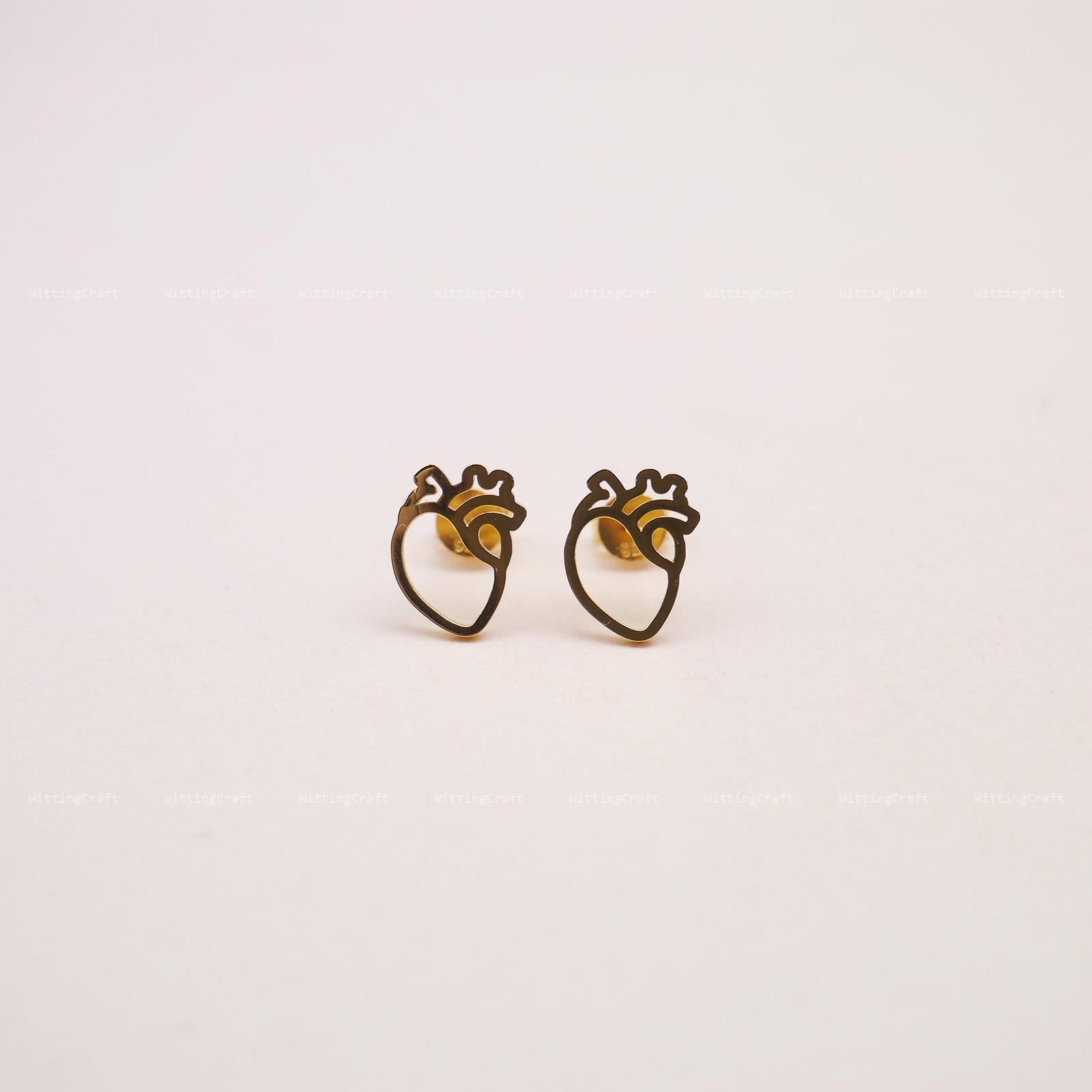 Heart Earrings Stud, Minimalist Anatomical Heart Earrings, Gift for Doctor, 925 Sterling Silver Earrings, Silver, Gold, Rose Gold, E1024