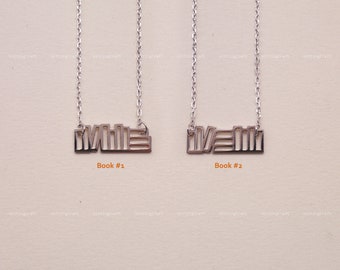Bokhänge, Bokhalsband, Gåva till bokälskare, Bokberlock, Halsband i 925 sterlingsilver, Silver, Guld, Roséguld, N1014