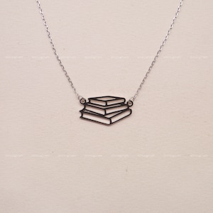 Book Charm, Book Lover Gift, Book Necklace, Bookworm Gift, 925 Sterling Silver Necklace, Silver, Gold, Rose Gold, N1026
