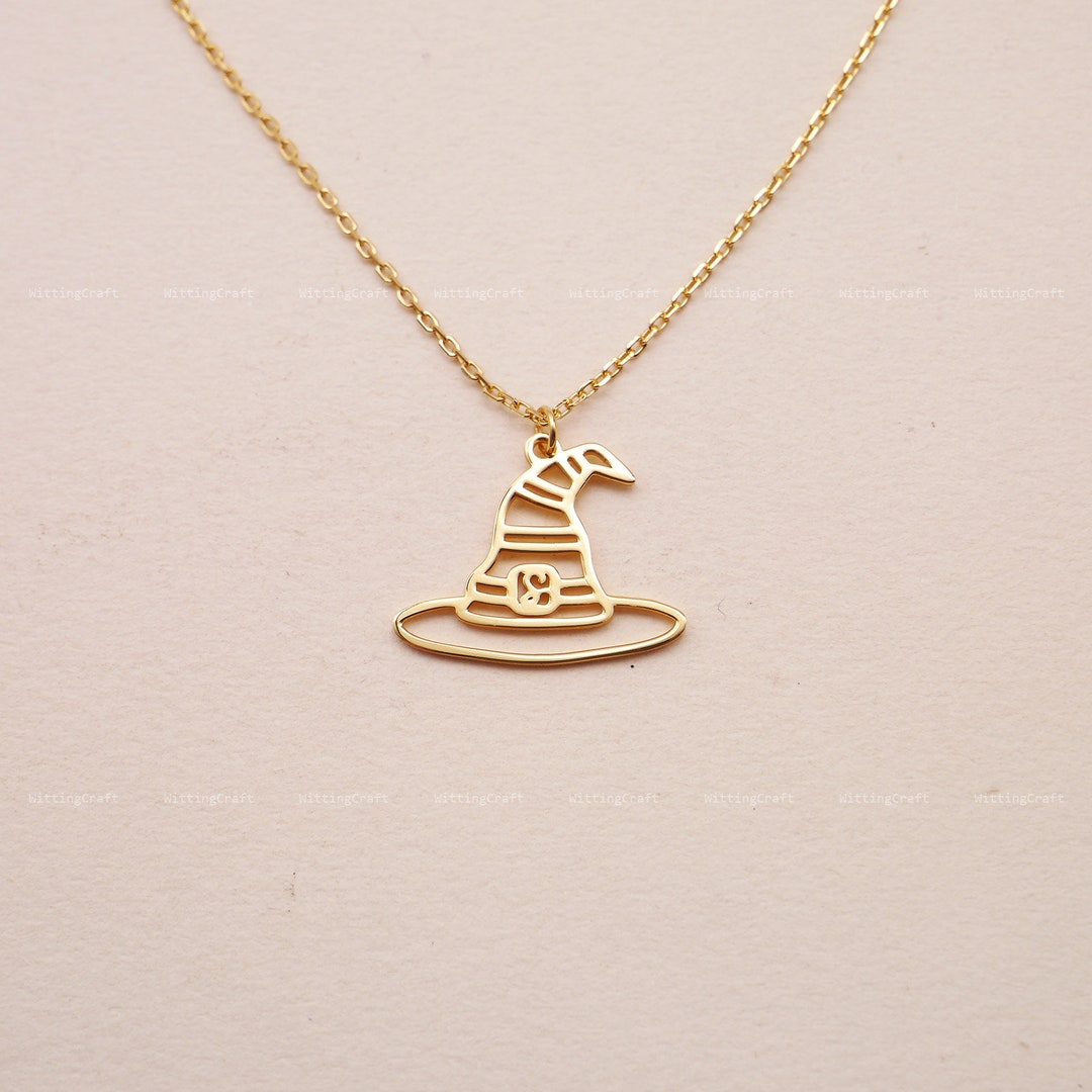 Witch Hat Necklace With Initial, Witch Hat Charm, Custom Halloween ...
