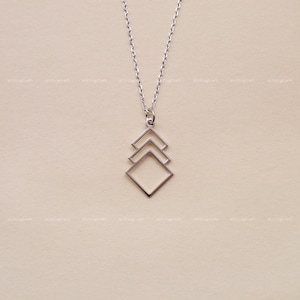Geometrische Halskette, Quadrat Halskette, Fächer, Zart, Modern, 925 Sterling Silber Kette, Silber, Gold, Roségold, N1018