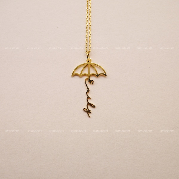 Umbrella Necklace, Custom Name Umbrella Necklace, Rain Lover, 925 Sterling Silver Necklace, Silver, Gold, Rose Gold, N2010