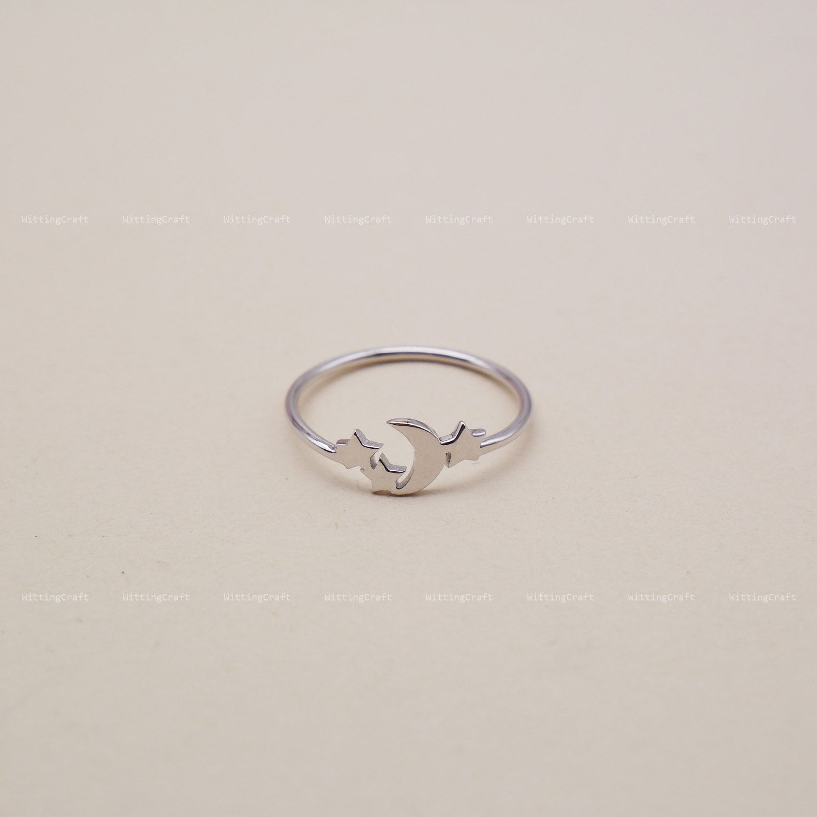 Anello In Argento Sterling Con Luna E Stella, Gioiello Celeste