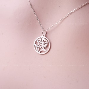 Birth Month Flower Necklace, Birth Flower Necklace, Gift for Her, 925 Sterling Silver Necklace, Silver, Gold, Rose Gold, N1035