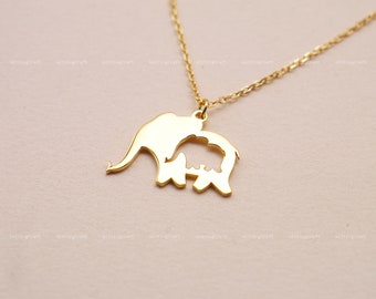 Elephant Necklace, Necklace for Mom, Mother and Child Necklace, 925 Sterling Silver Necklace, Silver, Gold, Rose Gold, N1040