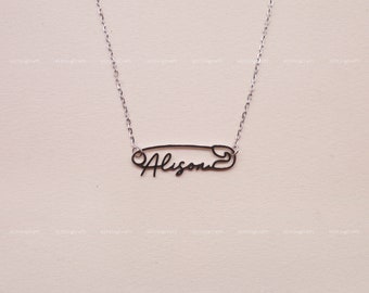 Safety Pin Necklace with Name, Personalized Name Necklace, Dainty Necklace, 925 Sterling Silver Necklace, Silver, Gold, Rose Gold, N2025