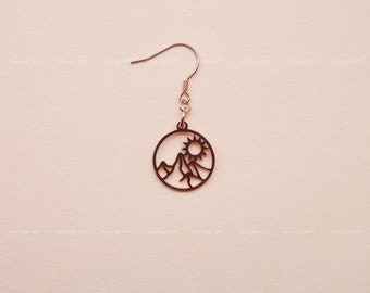 Mountain Sun Earrings, Outdoor Hiking, Travel, Adventure Awaits, Gift for Her, 925 Sterling Silver Earrings, Silver, Gold, Rose Gold, E1009