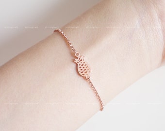 Pineapple Bracelet, Fruit Bracelet, Tropical, Summer Jewelry, 925 Sterling Silver Bracelet, Silver, Gold, Rose Gold, Rolo Chain, B1008