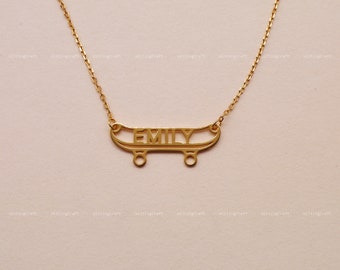 Skateboard Necklace with Name, Personalized Skateboard Necklace, Skater Gift, 925 Sterling Silver Necklace, Silver, Gold, Rose Gold, N2016